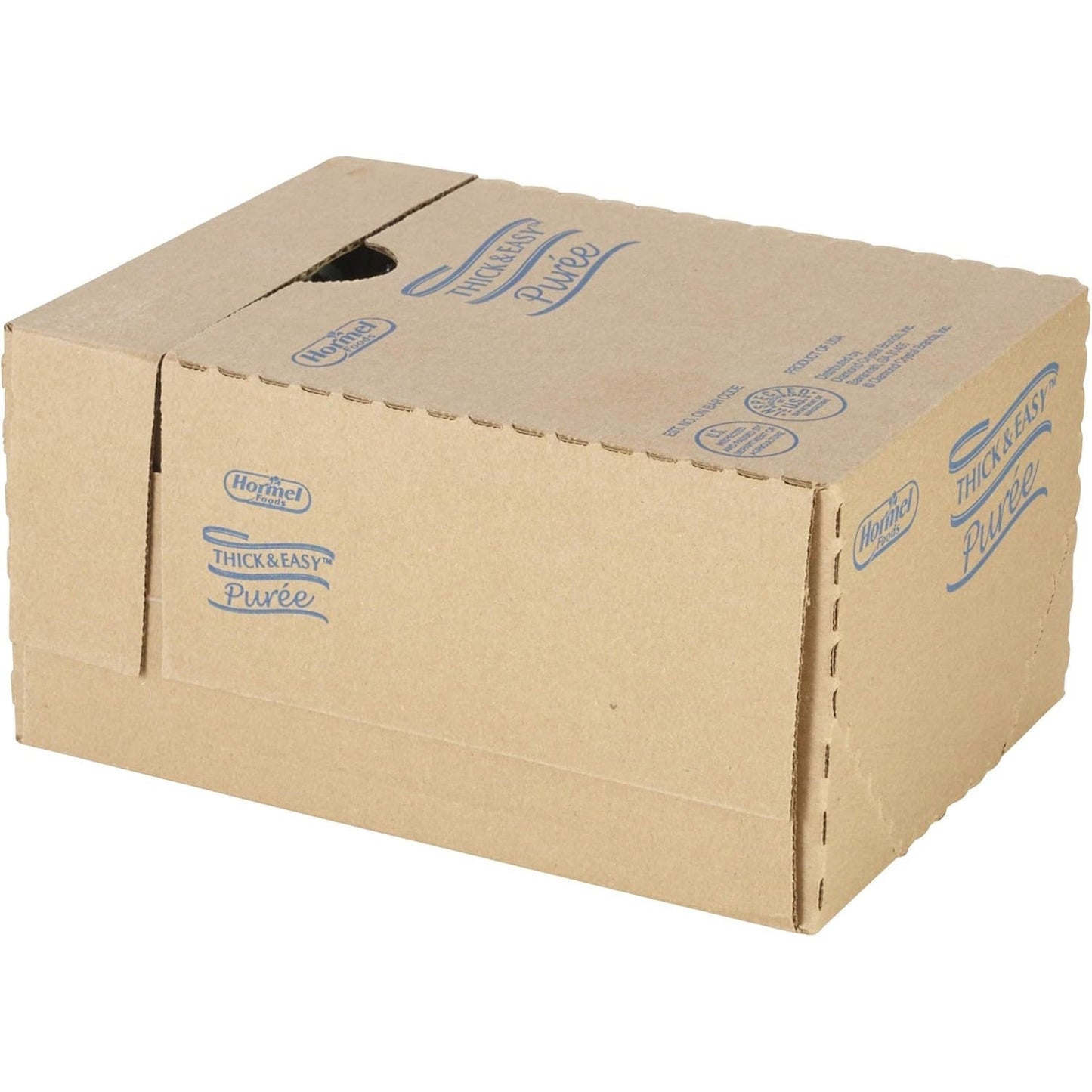 Cardboard case package with Thick & Easy puree branding, for 7 servings