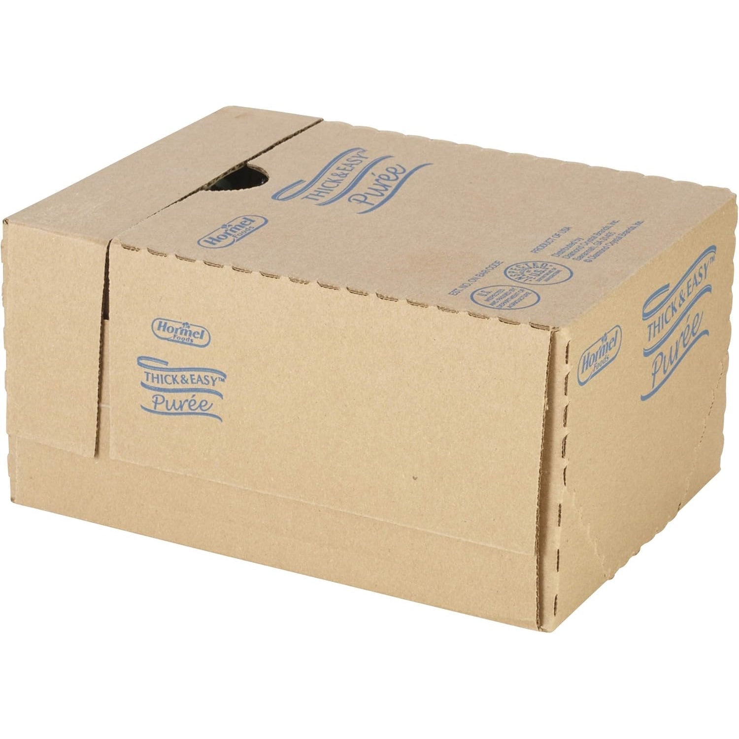 Cardboard case package with Thick & Easy puree branding, for 7 servings