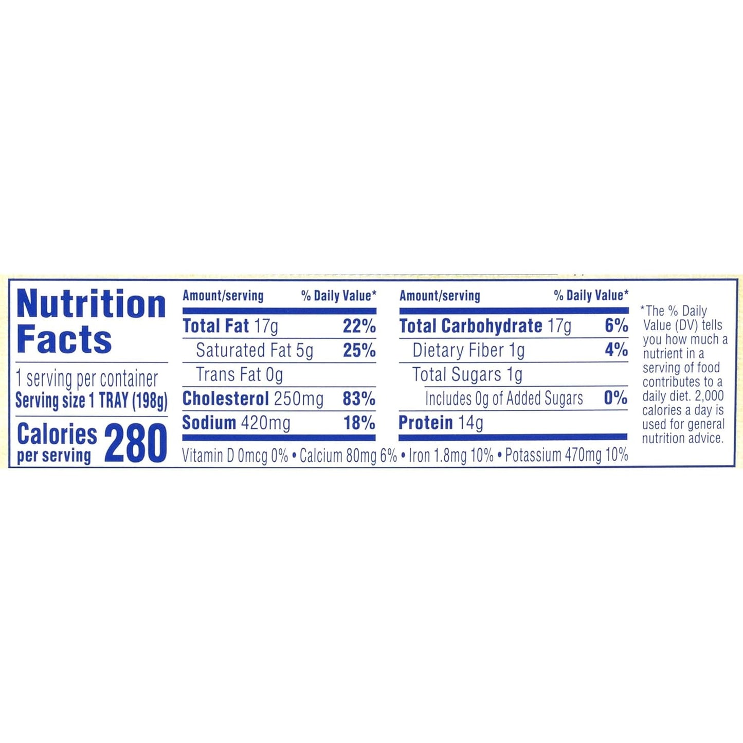 Nutrition Facts panel for Thick & Easy scrambled eggs puree, 280 calories
