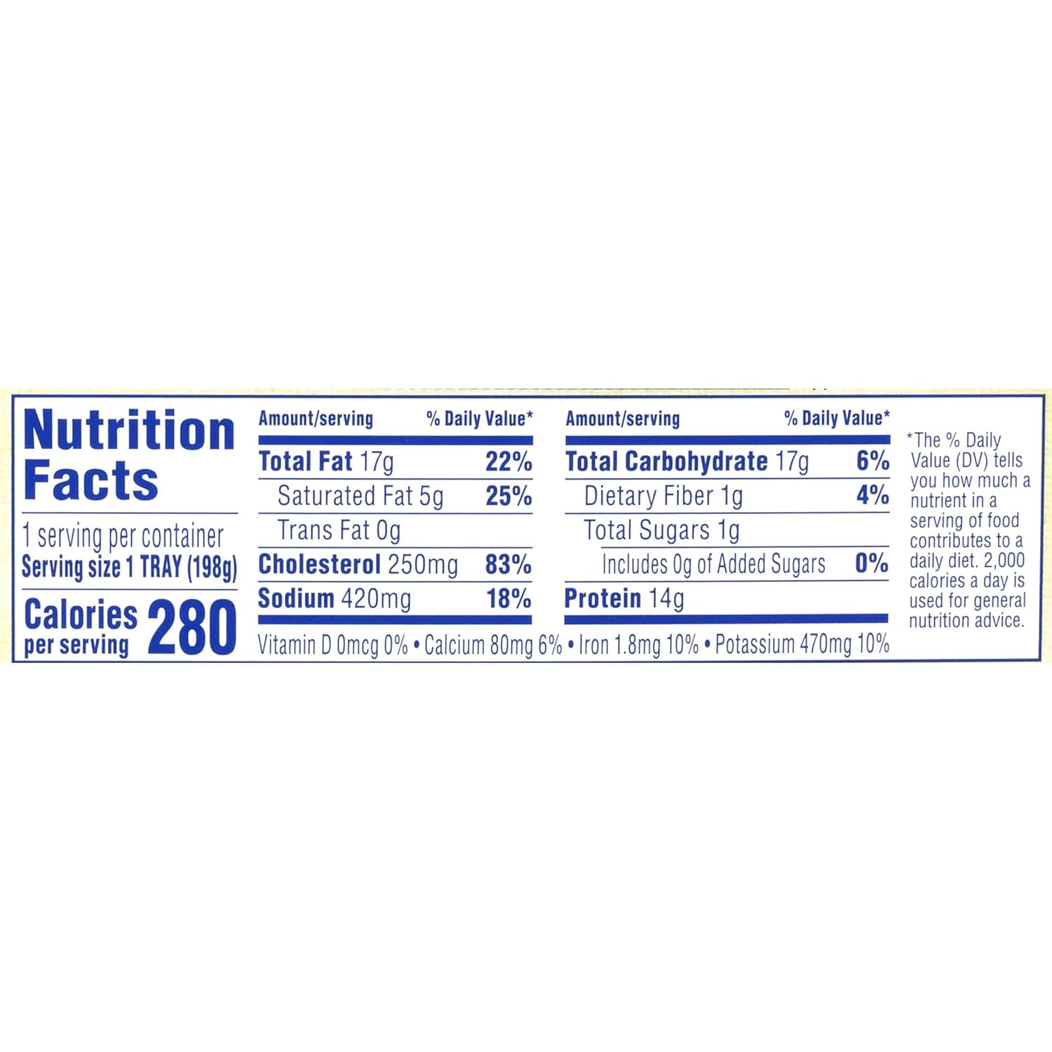 Nutrition Facts panel for Thick & Easy scrambled eggs puree, 280 calories
