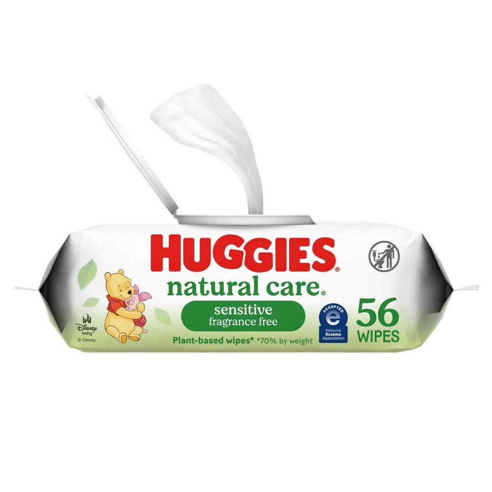 Huggies Natural Care sensitive baby wipes pack, 56 wipes, fragrance-free, alcohol-free