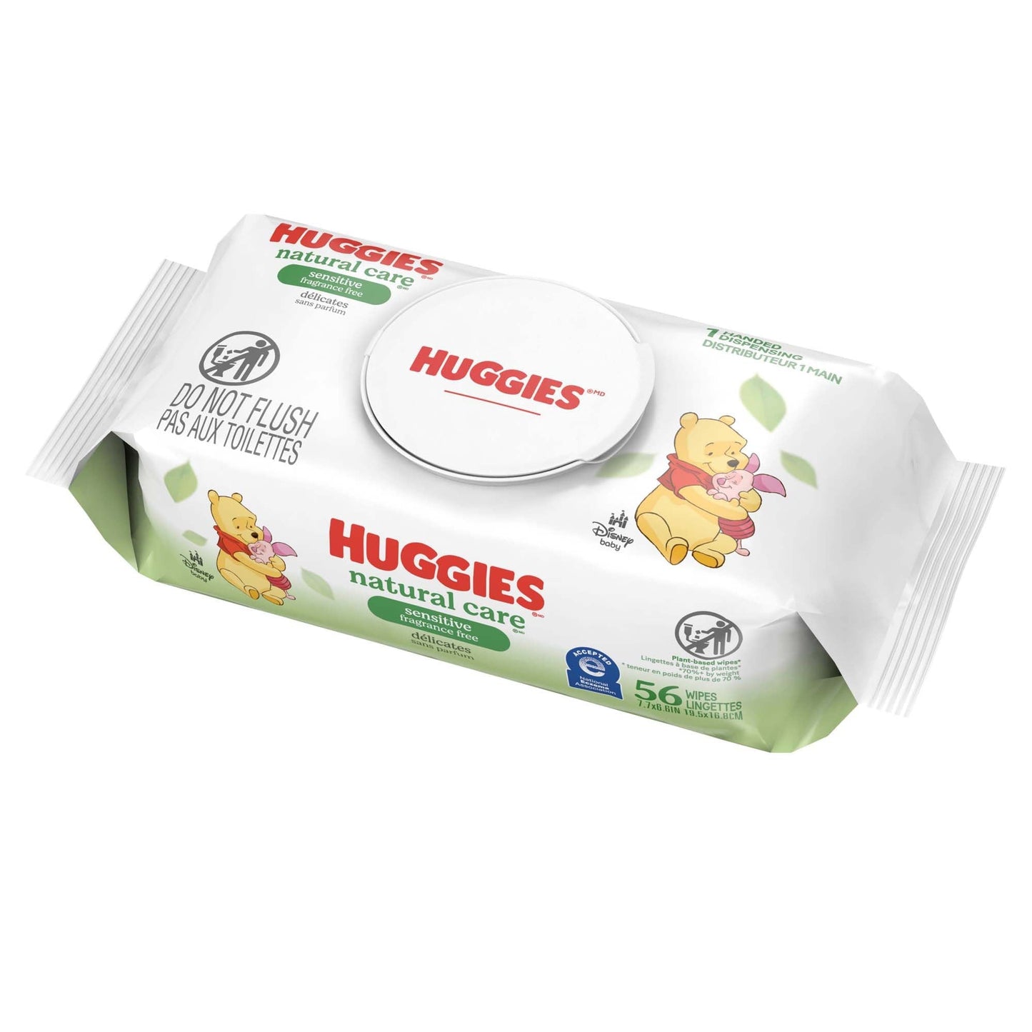 Huggies Natural Care sensitive wipes pack with flip-top lid, 56 wipes