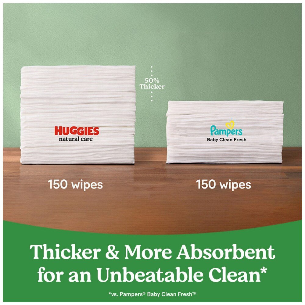 Huggies Natural Care stacked baby wipes, thicker and more absorbent