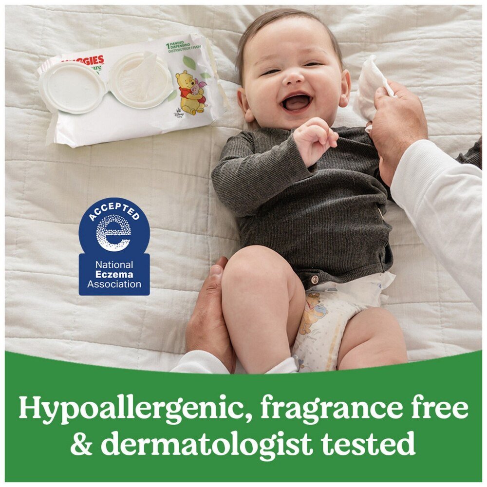 Baby wipes pack with National Eczema Association badge; hypoallergenic fragrance-free
