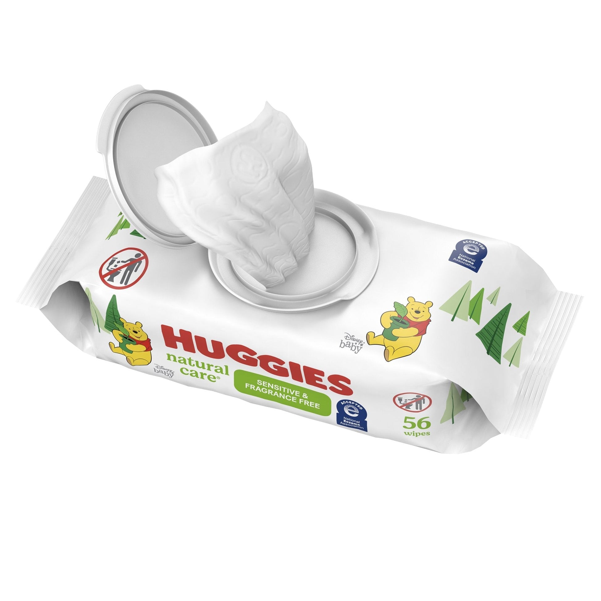 Huggies Natural Care baby wipes with open flip-top lid, sensitive, fragrance-free