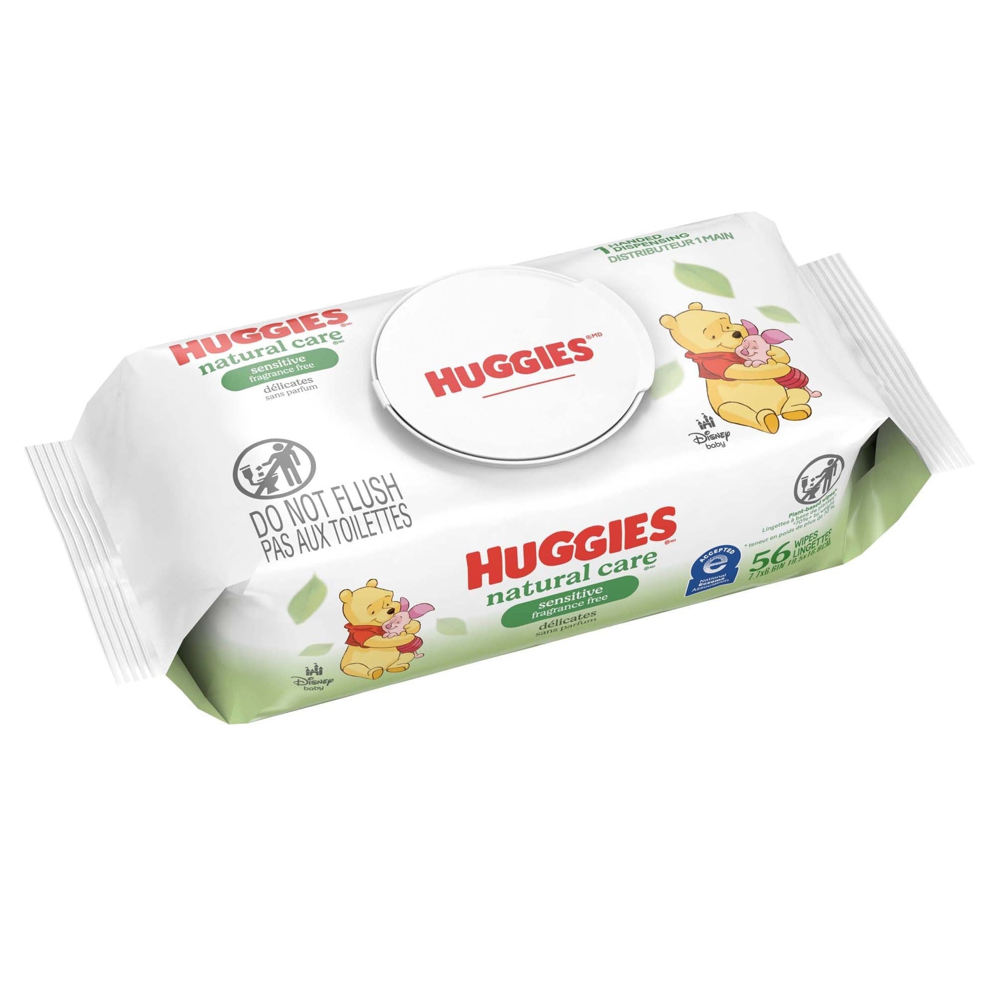 Huggies Natural Care baby wipes pack with flip-top lid, 56 wipes, sensitive, fragrance-free