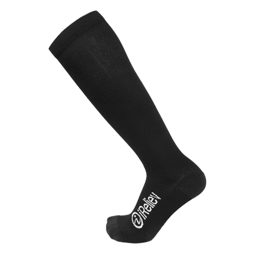 Knee-high compression socks, black with dark toe and iRReliev logo