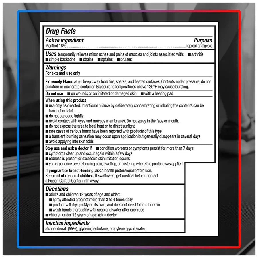 Drug Facts label panel for 16% menthol topical analgesic dry spray