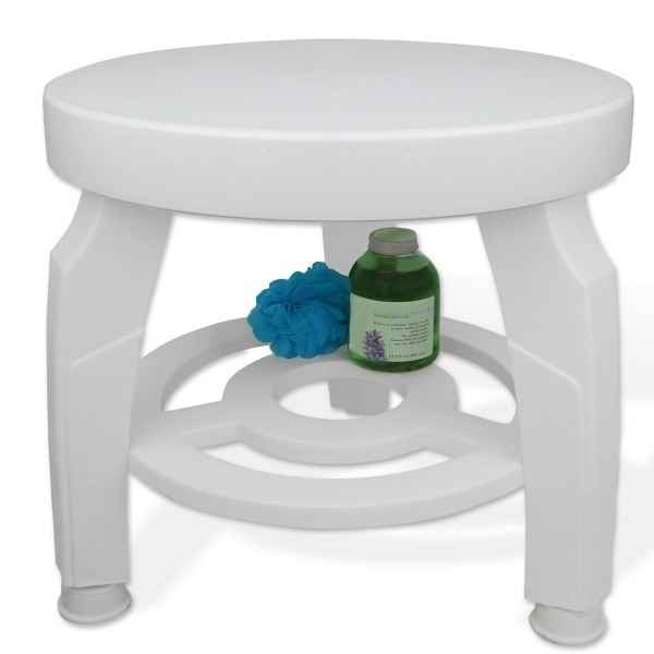 White shower stool with swivel 360° top and non-slip feet, adjustable height