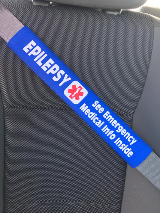 Epilepsy - Medical Alert Seat Belt Cover - Inside Pocket - Medical Info Sheet