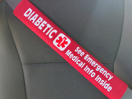 Diabetic Medical Alert Pocket Seat Belt Cover - Window Decal Set