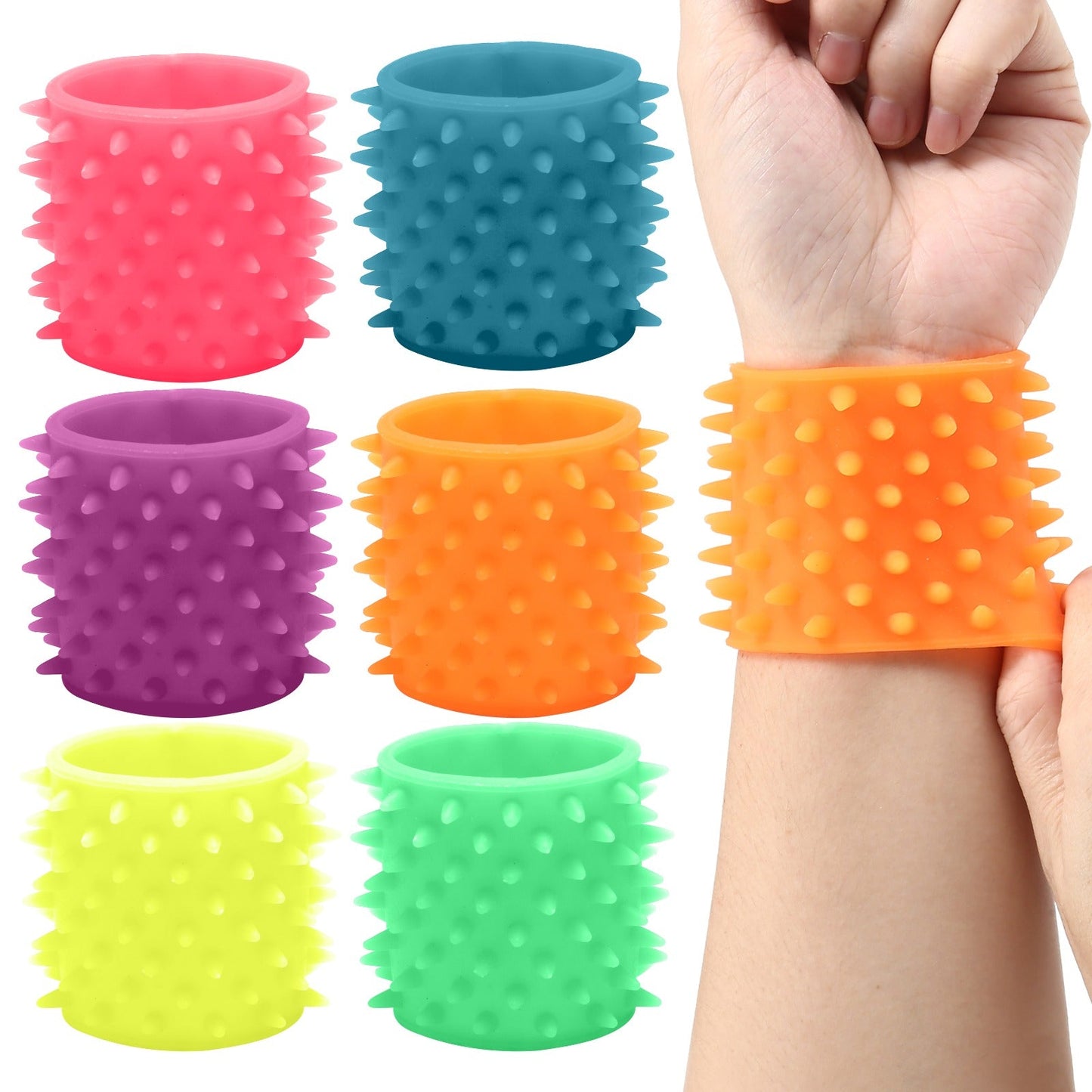 Special Supplies Sensory Spiky Band Bracelets for Kids, 6 Pack, Flexible and Stretchy Wearable Sensory Toys, Tactile Silicone Squiggly Touch, Bright and Colorful Wristbands