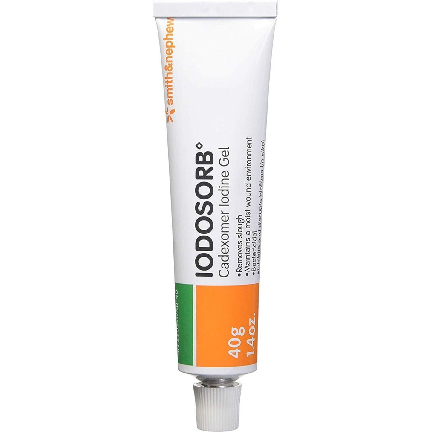 Iodosorb cadexomer iodine gel 40 g tube, white squeeze tube with orange dosage stripe