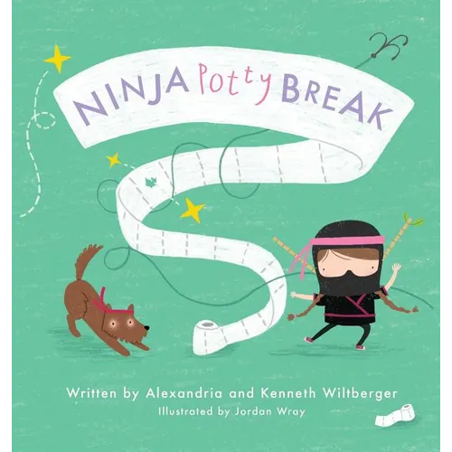 Hardcover children's book cover: Ninja Potty Break, illustrated ninja and toilet maze.