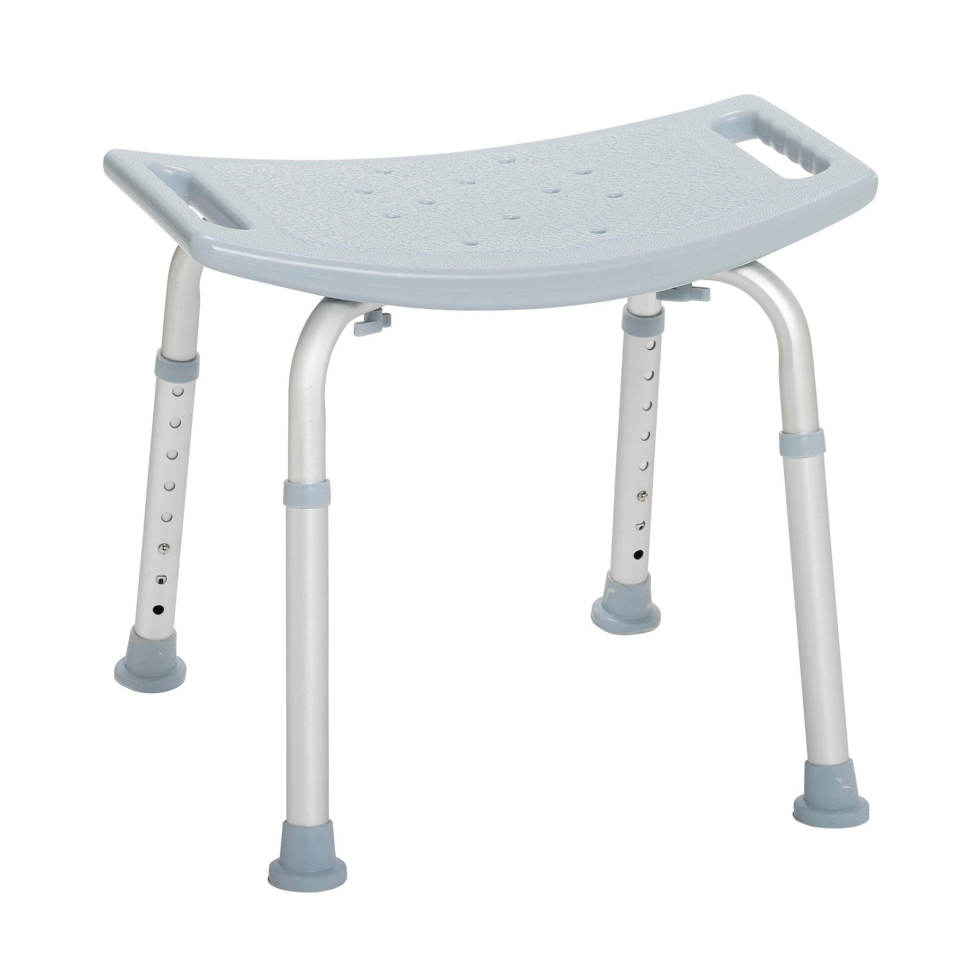 Gray shower tub safety bench chair with contoured seat and drainage holes