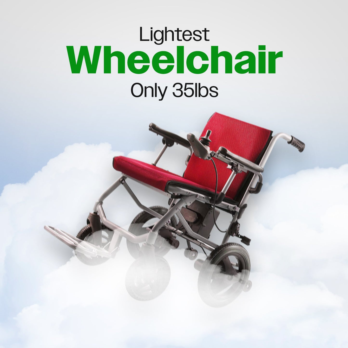 KANO( Red) - Foldable Electric Wheelchair, Travel Size, User-Friendly