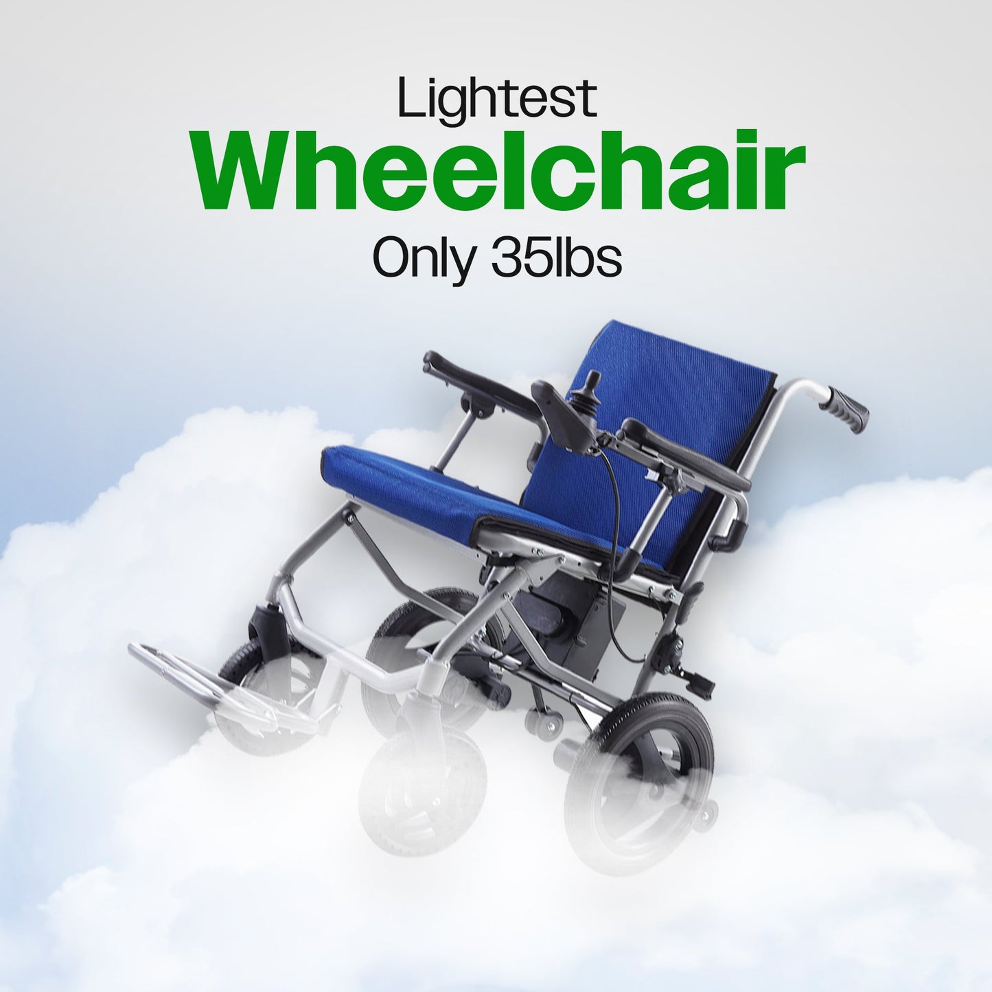 KANO (Blue) -Foldable Electric Wheelchair, Travel Size, User-Friendly
