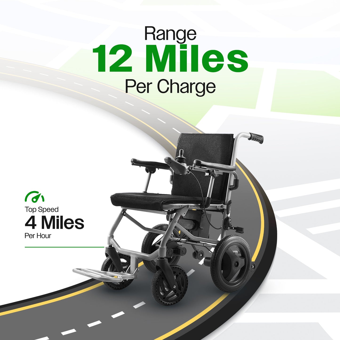 KANO (Black) -Foldable Electric Wheelchair, Travel Size, User-Friendly