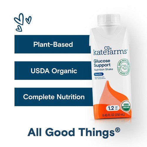 Plant-based USDA organic Glucose Support nutrition shake bottle, vanilla