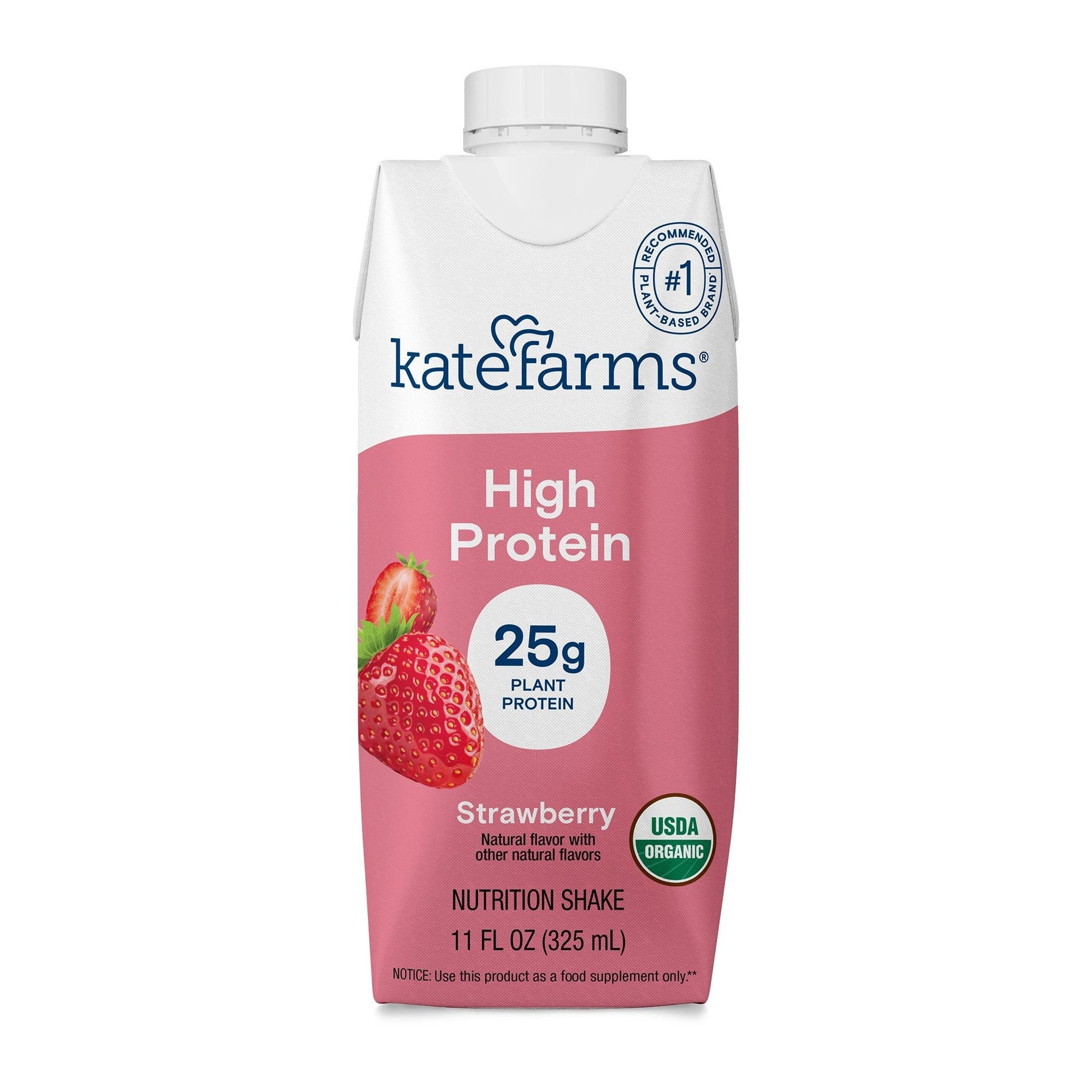Kate Farms High Protein nutrition shake, Strawberry, 25g plant protein per serving