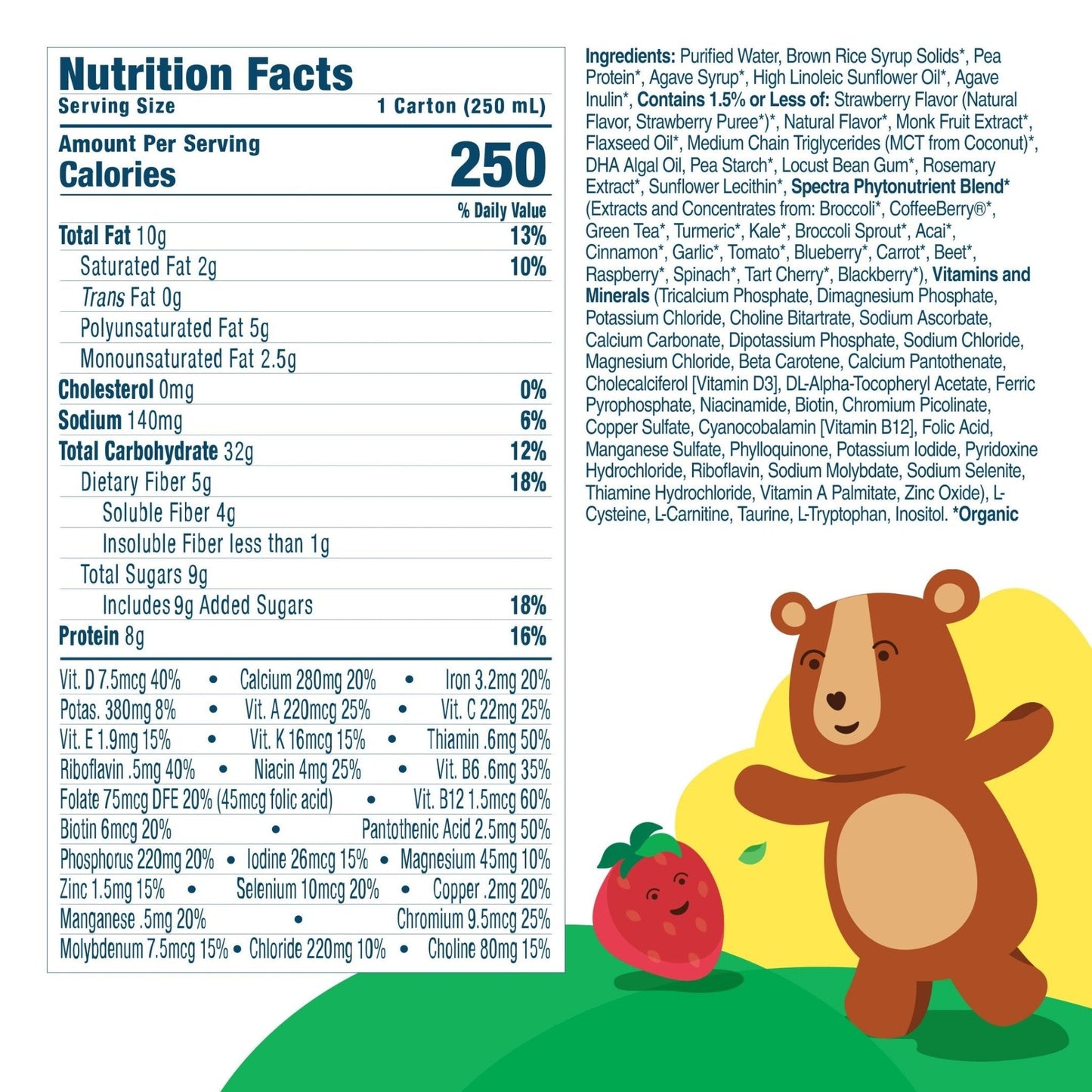 Kids Nutrition Shake Strawberry nutrition facts and ingredients panel
