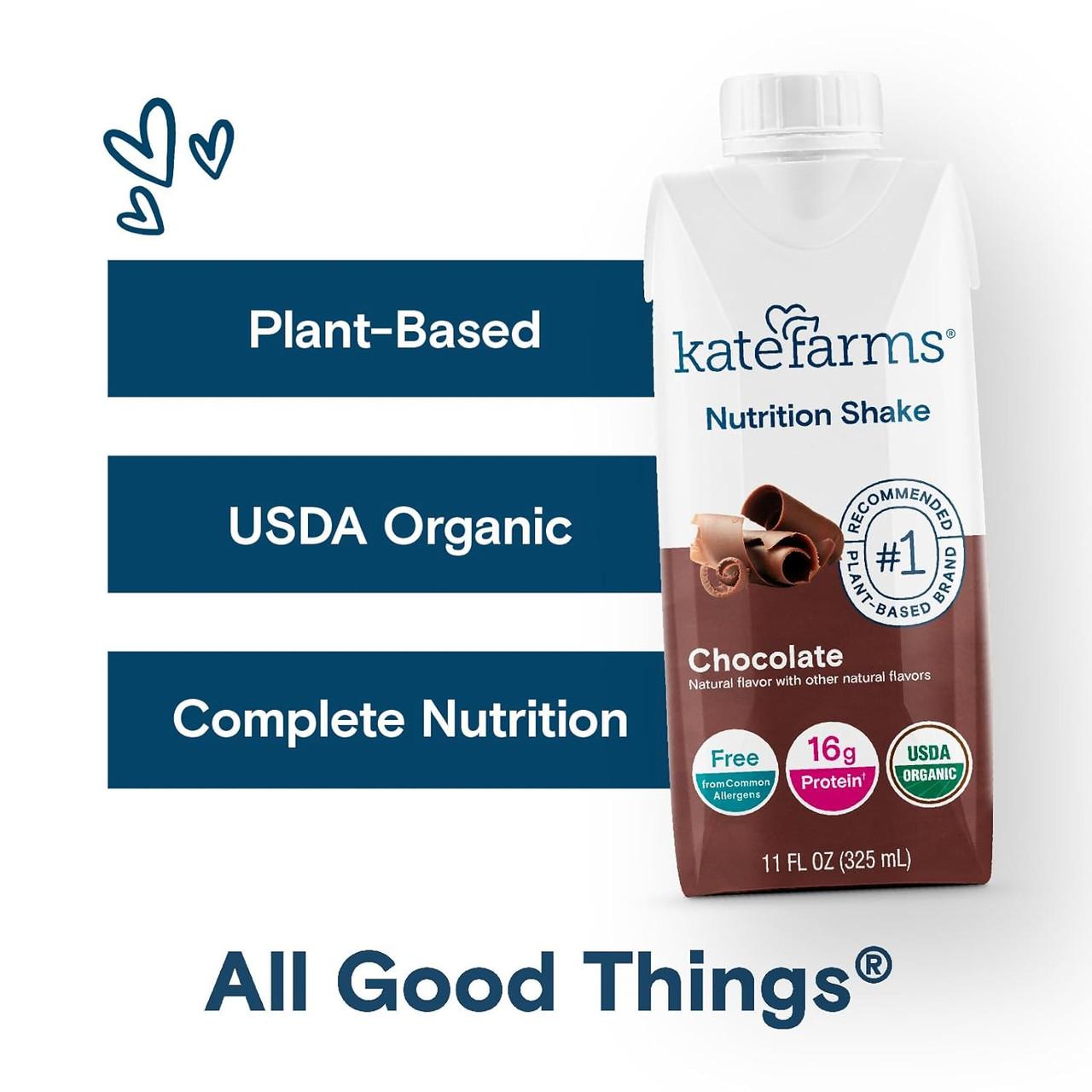 Plant-based, USDA organic chocolate nutrition shake carton