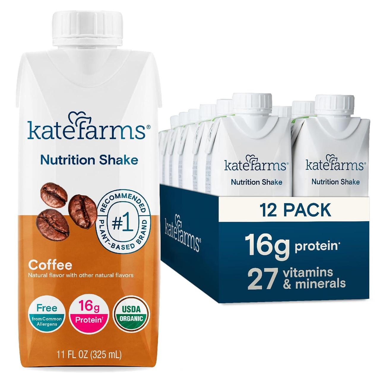 Kate Farms Nutrition Shake Coffee, 11 fl oz carton with 16g protein and USDA organic