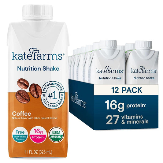 Kate Farms Nutrition Shake Coffee, 11 fl oz carton with 16g protein and USDA organic