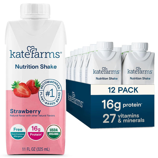 Kate Farms Strawberry Nutrition Shake, 12-pack carton case, 11 fl oz (325 mL)