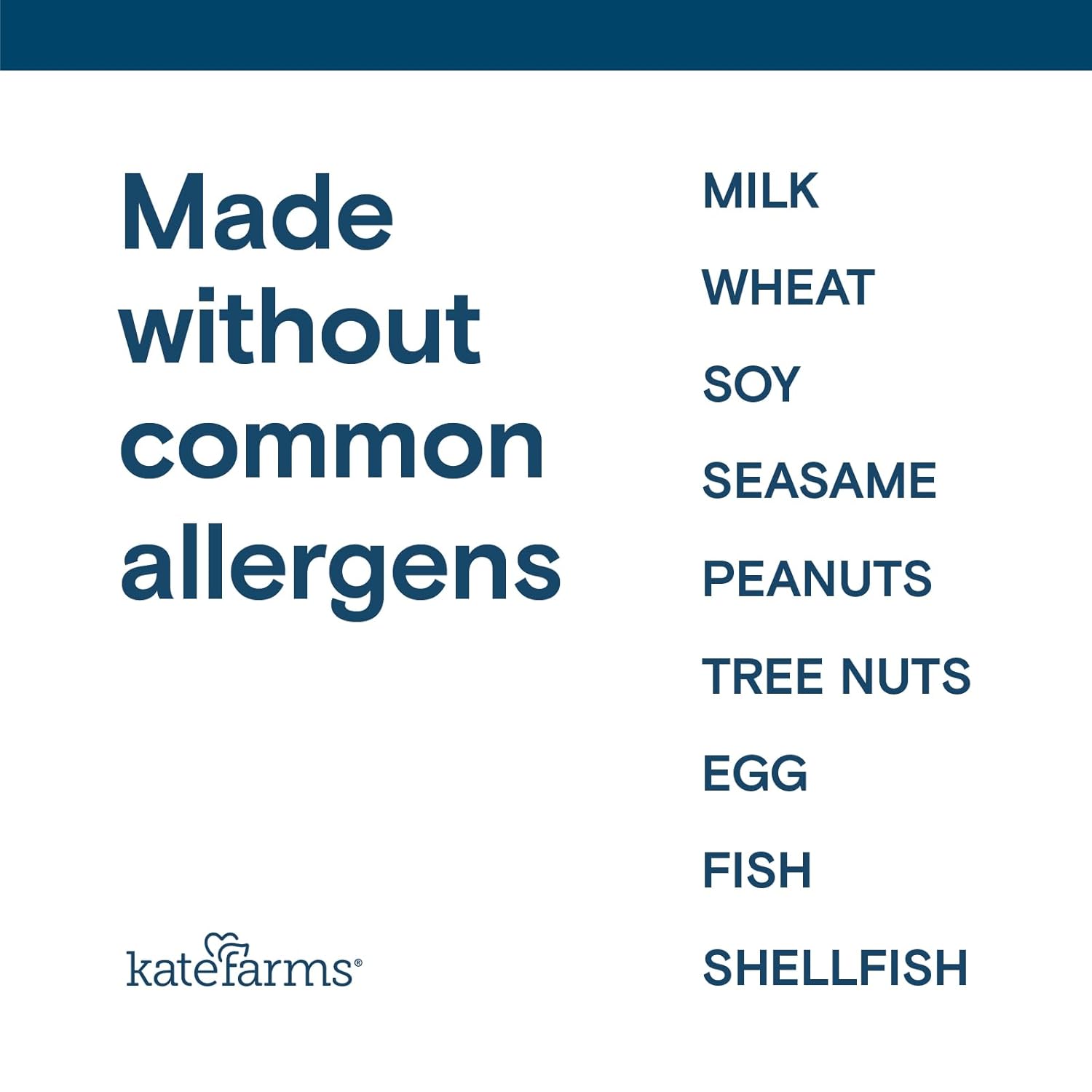 Kate Farms strawberry shake label: made without common allergens list