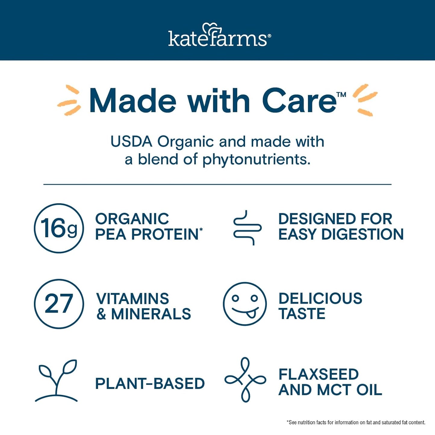 Kate Farms strawberry nutrition shake label: organic pea protein, vitamins, plant-based