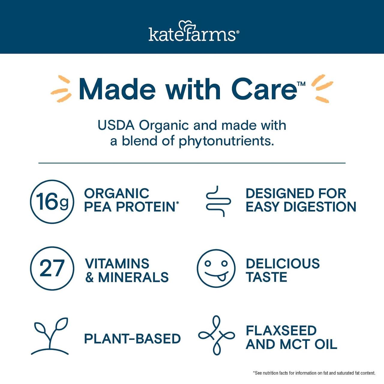 Made with Care: organic pea protein 16g, vitamins & minerals 27, plant-based shake