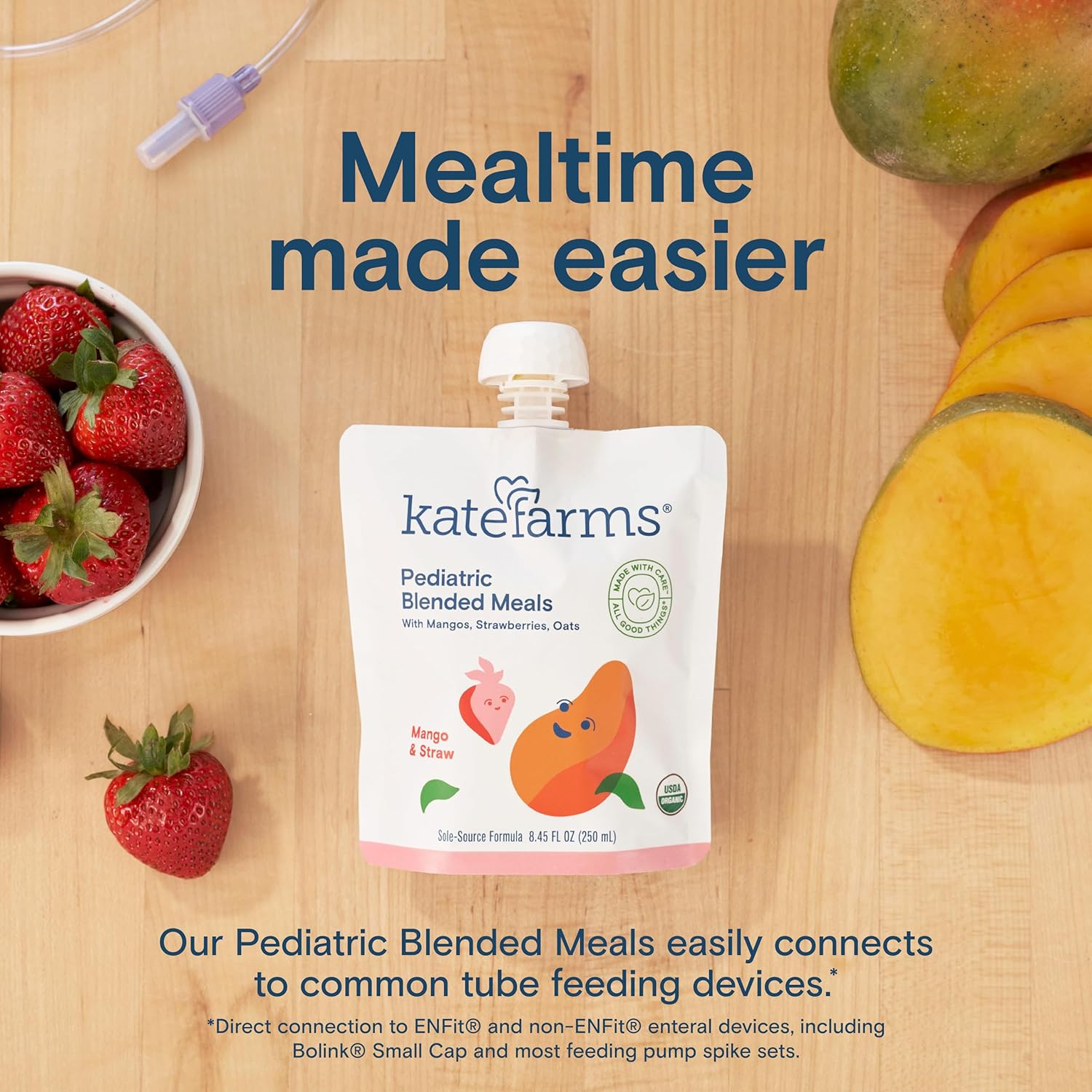 Pediatric blended meals pouch: mango & strawberry, 250 ml.