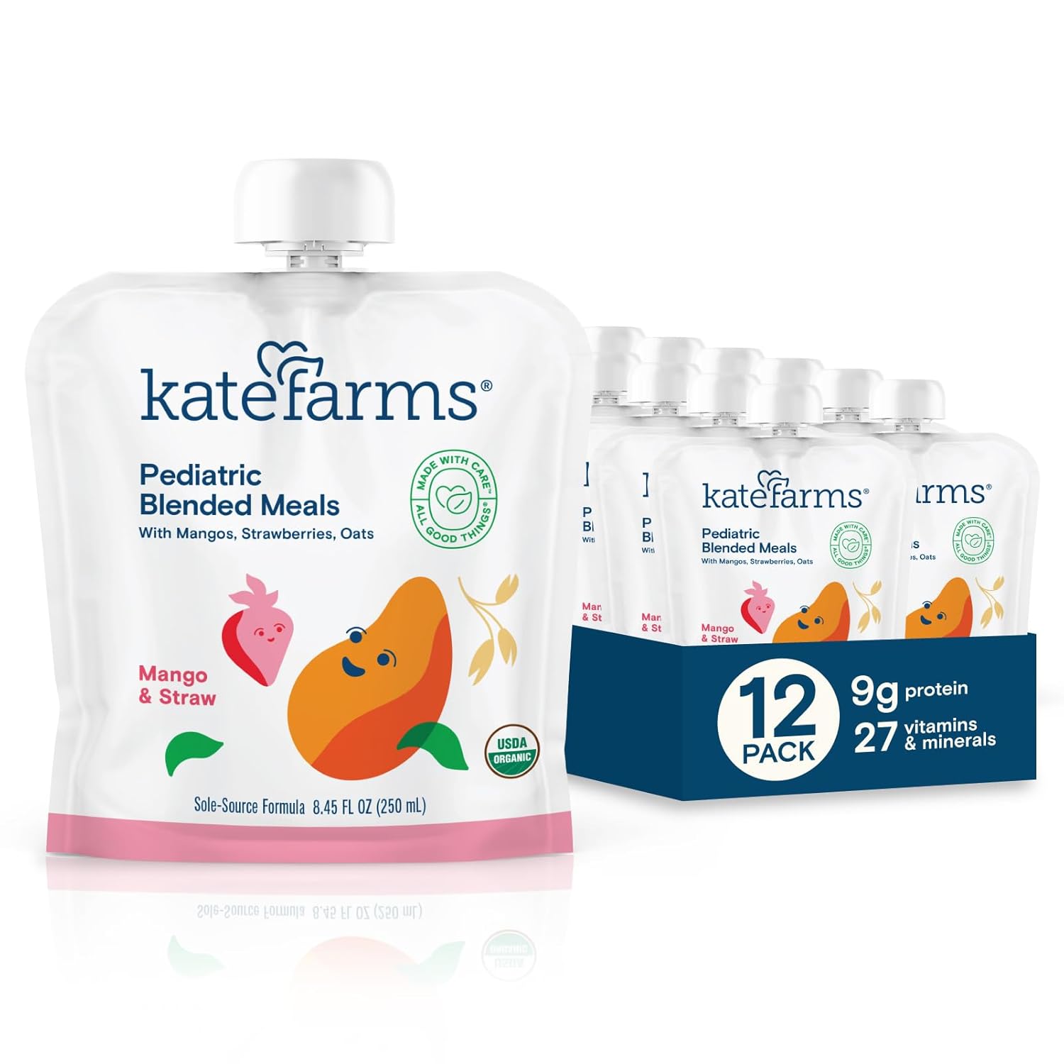 Pediatric blended meals pouch, Mango & Strawberry flavor, katefarms, 8.45 fl oz (250 mL)