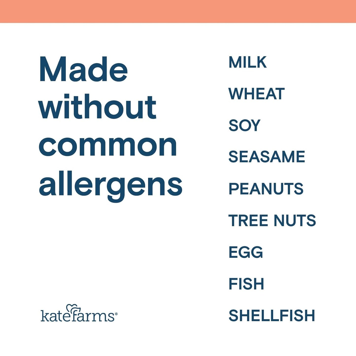 “Made without common allergens” list for pediatric blended meals pouch