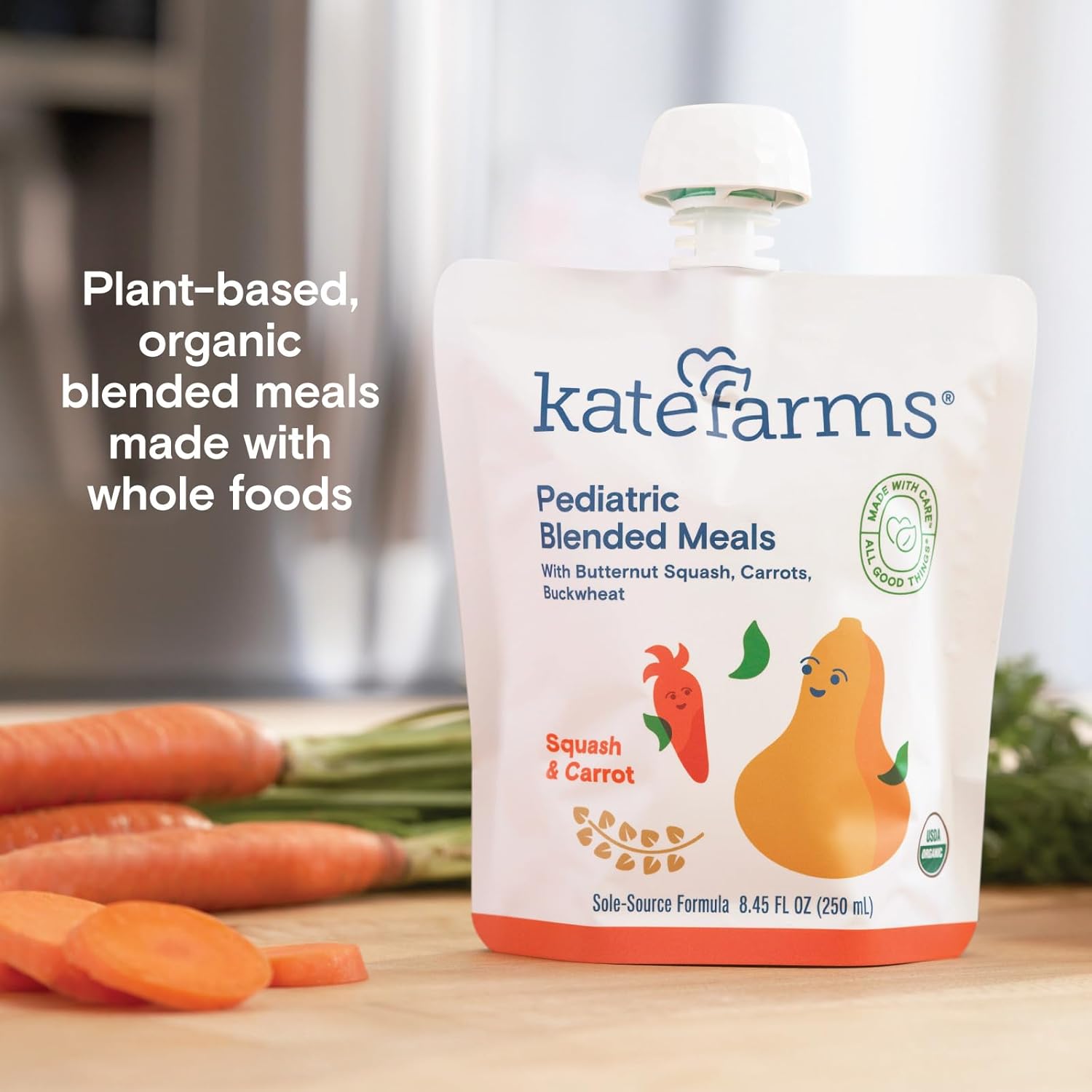 Kate Farms pediatric blended meals pouch, squash & carrot, 8.45 fl oz (250 ml)