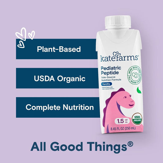 Vanilla Pediatric Peptide 1.5 plant-based drink carton, USDA Organic, complete nutrition