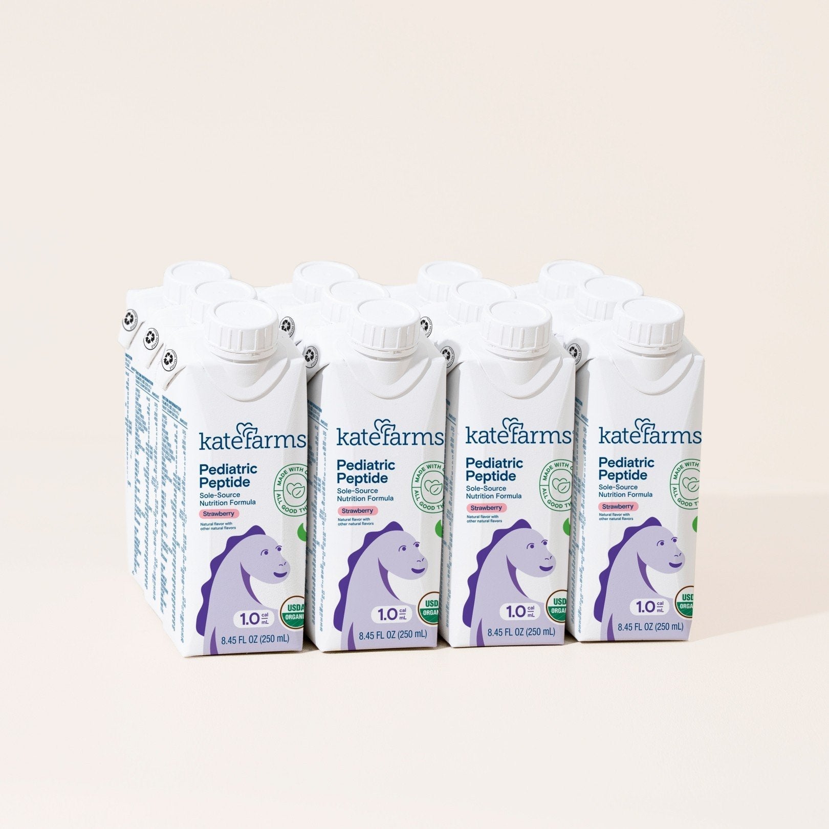 Pack of Pediatric Peptide 1.0 strawberry formula cartons, 8.45 fl oz (250 mL).