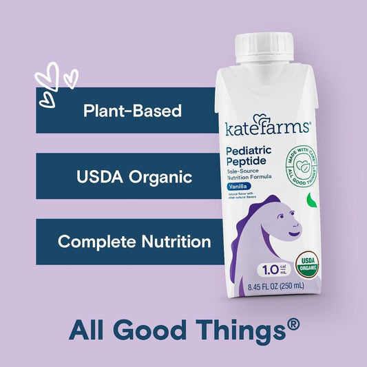 Kate Farms Pediatric Peptide 1.0 Vanilla 250 mL carton, USDA Organic