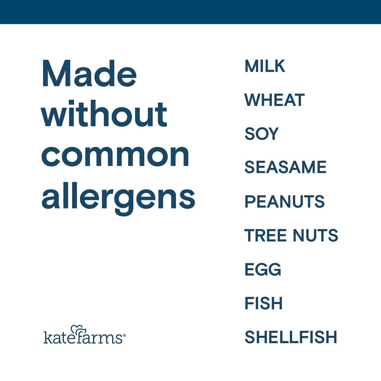 Made without common allergens list for Pediatric Standard 1.2 Vanilla formula