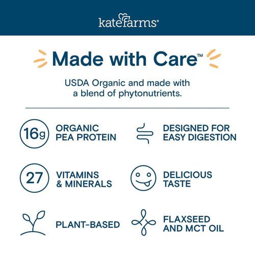 Made with Care label for Peptide 1.0: organic pea protein and vitamins & minerals