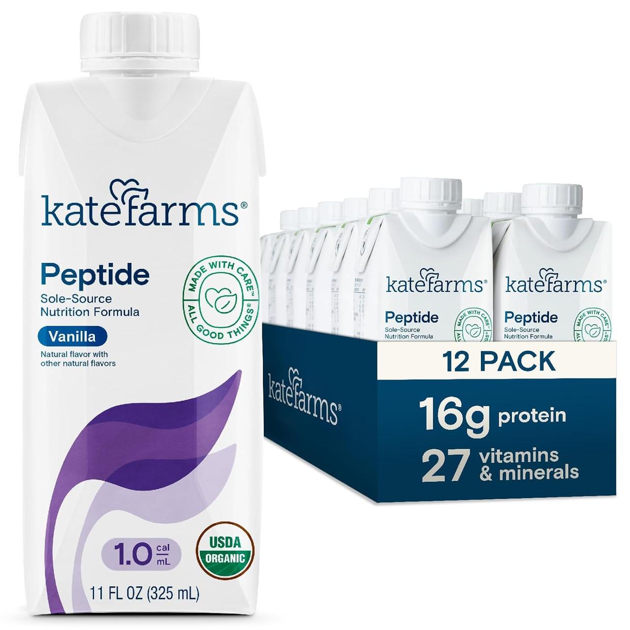 Peptide 1.0 vanilla nutrition shake cartons, 11 fl oz (325 mL) and 12-pack