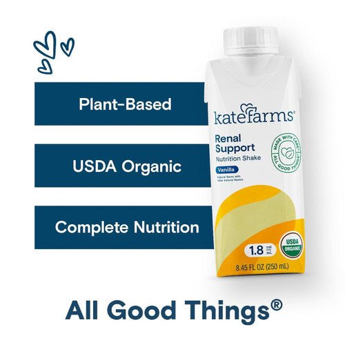 Plant-based USDA Organic Renal Support vanilla nutrition shake, 8.45 fl oz