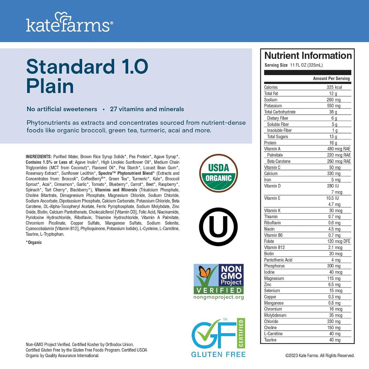 Standard 1.0 Plain formula label with nutrition facts and ingredient panel