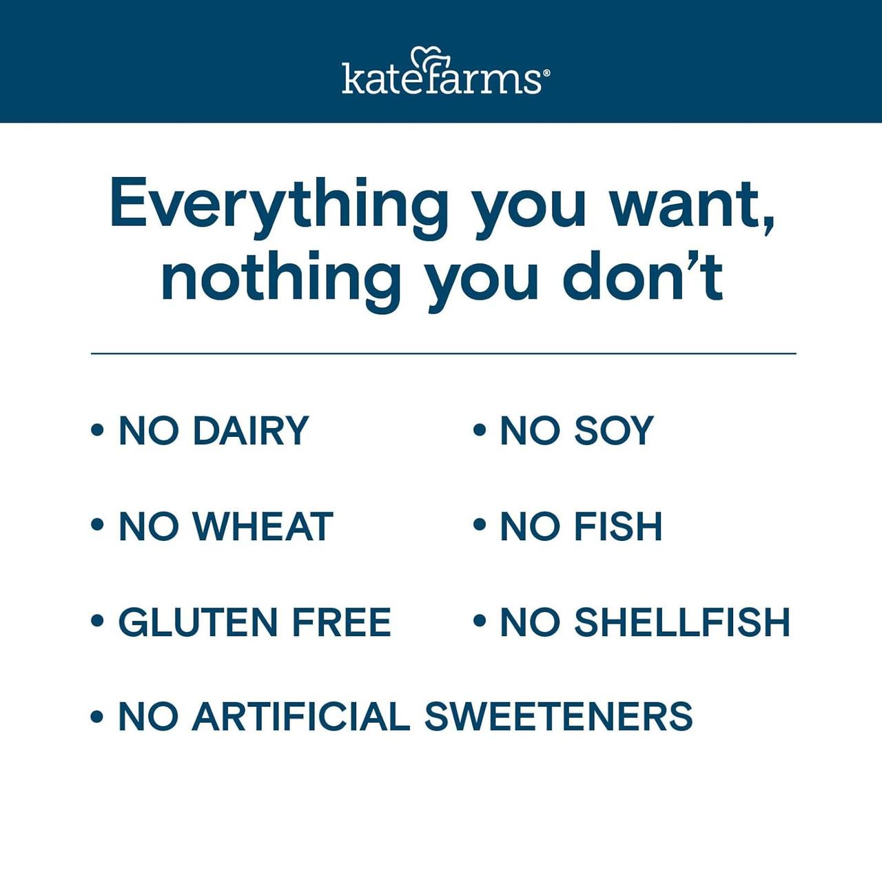 Standard 1.0 Vanilla claims: no dairy, no soy, no wheat, no fish, no shellfish