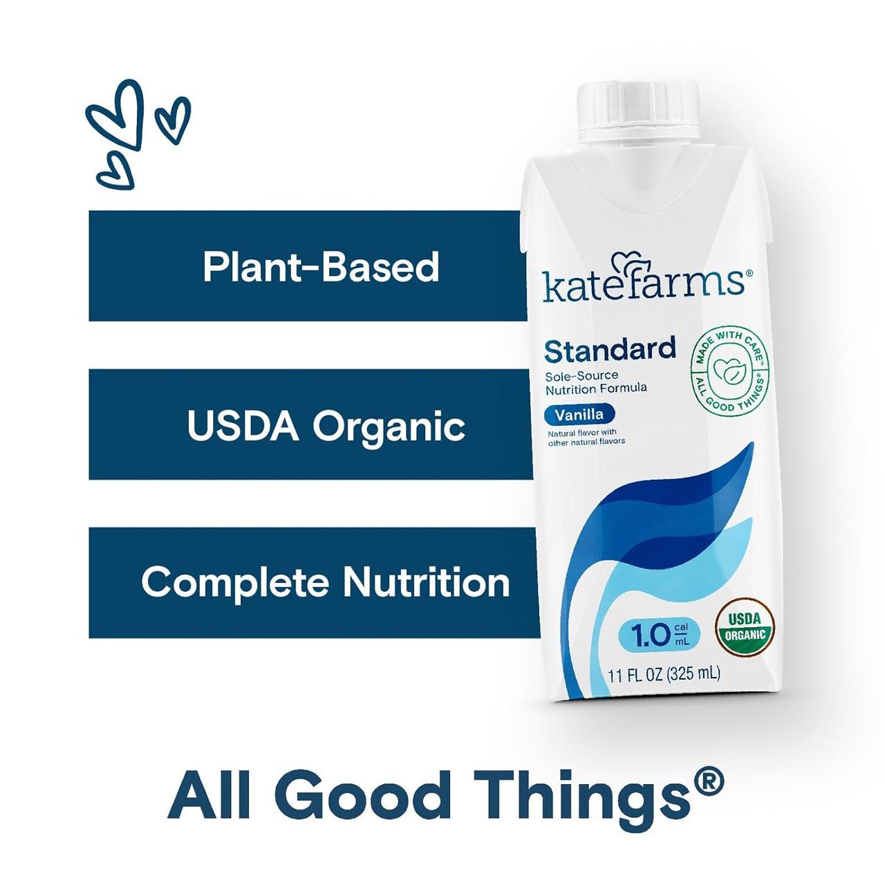 Plant-based USDA Organic Standard 1.0 Vanilla nutrition formula carton, 11 fl oz