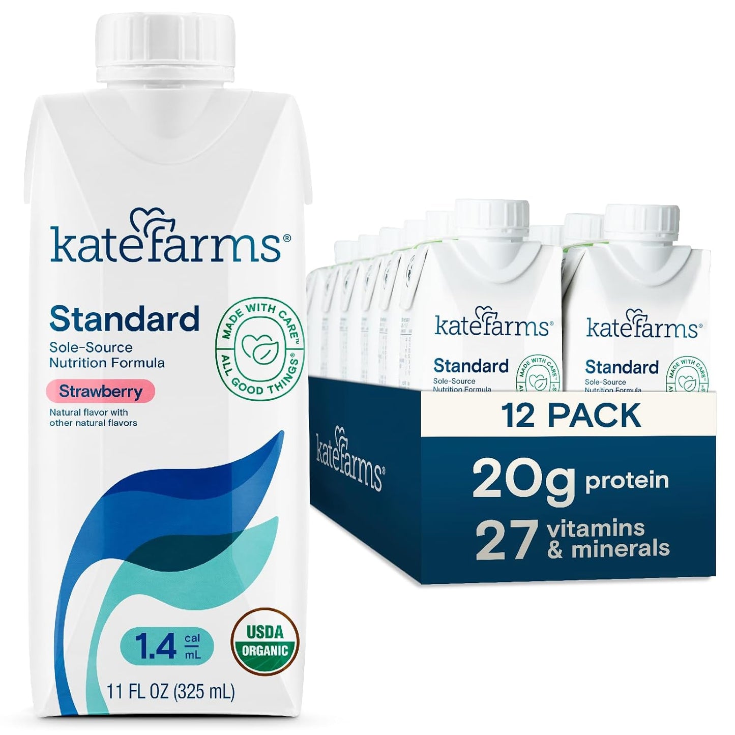 Kate Farms Standard 1.4 strawberry nutrition formula carton, 11 fl oz (325 mL), 12 pack