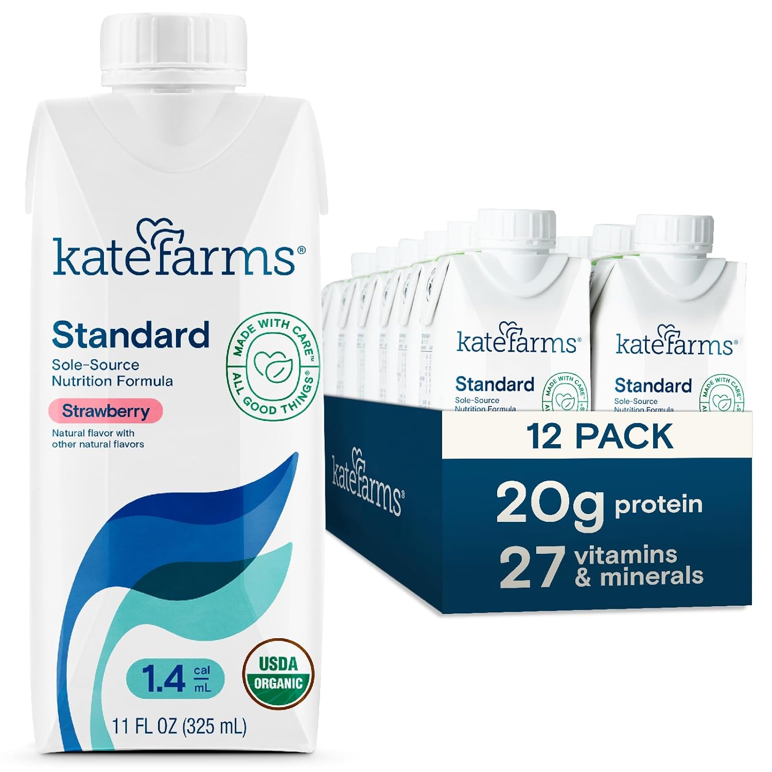 Kate Farms Standard 1.4 strawberry nutrition formula carton, 11 fl oz (325 mL), 12 pack