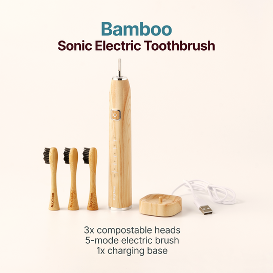 Fluoride mint complete kit: Bamboo sonic electric toothbrush with charging base and heads