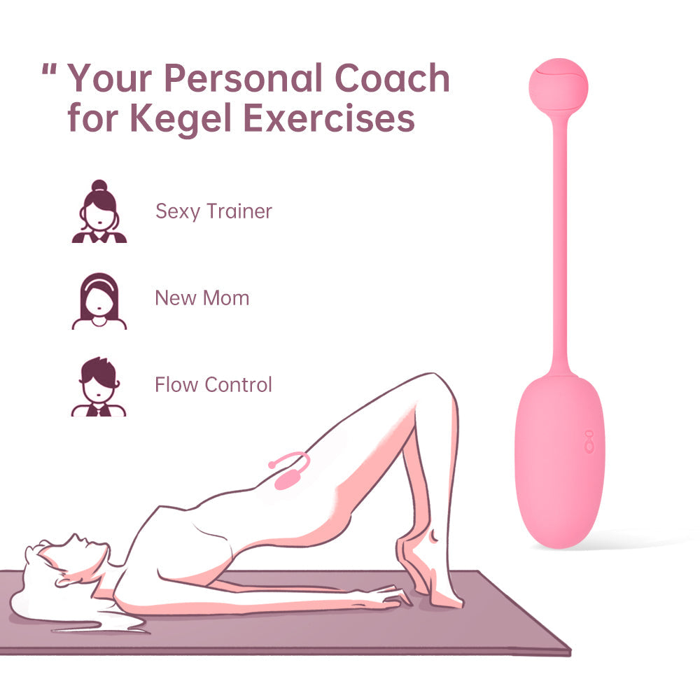Kegel Coach pink silicone pelvic floor trainer with elongated handle and rounded base